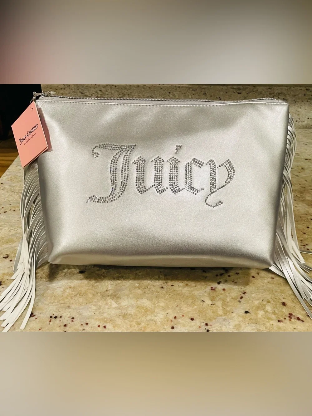 Juicy Couture Silver Fringe Cosmetic Pouch NWT